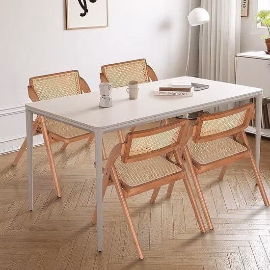Einfache Art-Restaurant-Möbel-Holzrahmen-Rattan-Rücken-PU-Sitz-Esszimmerstuhl