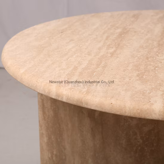 Moderner, minimalistischer, nordischer Wohnzimmer-Marmortisch-Set, Couchtisch-Design, beigefarbener runder Travertin-Couchtisch